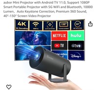 aubor Mini Projector with Android TV 11.0