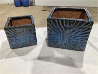 Clay glazed flower pot set square 10x10, 7x7