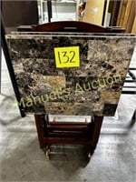 TV TRAY SET W/ STAND - FAUX MARBLE TOP