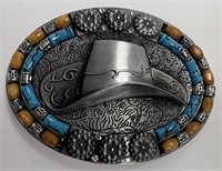 Colorful Cowboy Hat and Decorated Belt Buckle