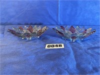 Leaf Pattern Candy Dishes, Purple & Clear Glass,
