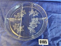 Relish Tray, Glass w/Floral Design, 11.75"