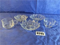 Glass Assortment, 3 Candy Dishes & 2 Cups