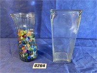 Glass Vases w/Glass Trivets, 8.5" & 9" H