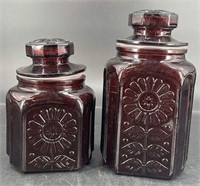 2 Antique Wheaton Ruby Sunflower Apothecary Jars