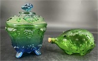 Antique Jeannette Blue Green Candy Dish & Green
