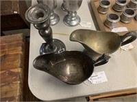 SILVERPLATE GRAVY BOATS AND CANDLESTICK