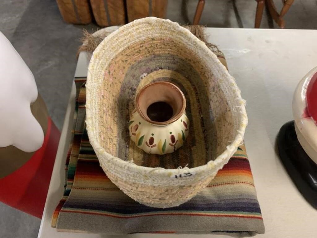 MEXICAN POTTERY, BASKET, THROW