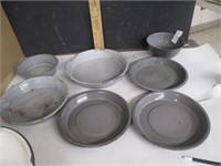 Blue enamel ware -5 pans and 2 bowls
