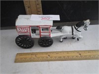Cast iron milk delivery cart & horse