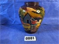 Hand Painted Ceramic Vase, 7.5"T