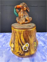 California Original Bunny on tree stump cookie jar