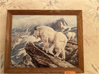 Framed mountain goat painting. Beecham.