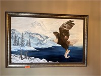 Large framed S Cargile eagle with trout painting.