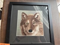 Framed Handmade silk of Gray Wolf
