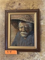 Decorative print of rice farmer.