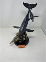 Brass whale and dolphin sculpture. Made in China.