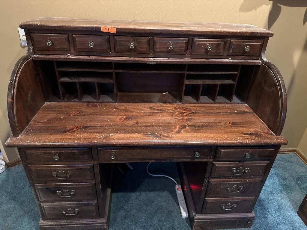 Solid wood modern construction roll top desk.