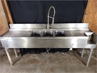 7' Stainless Steel 3-Compartment Sink