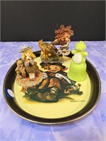 Hummel metal tray with assorted Knick knacks
