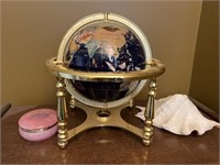 Lot of misc. items. Decorative globe, rise quartz
