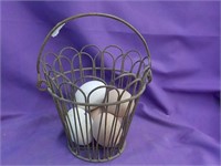 Wire Egg Basket Ceramic Eggs, 6x8"
