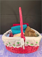 large wicker basket with washcloths & Hand towels