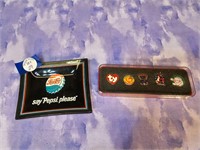 Pepsi ash tray & ty beanie baby pins