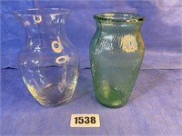 Glass Vases, Green & Clear, 8"T