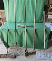 Push broom, snow shovel, leaf rake, edger,