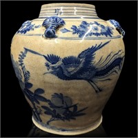 19th C Chinese Crackle Glaze Blue And WHite Vase