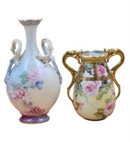 Lot Of 2 Hand Painted Two Handled Vase Limoged And