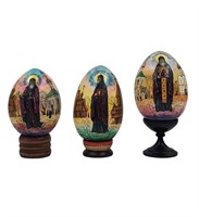Lot Of 3 Signed Hand Painted Russian Icons Wooden