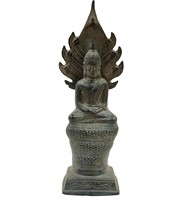 19th C Bronze Khmer Figure On Naga Throne