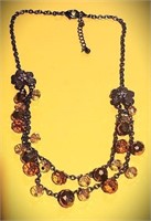 VTG 2-LAYER FACETED AMBER COLOR BEADED AB NECKLACE