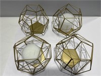 4- gold metal geometric candle holder decor with