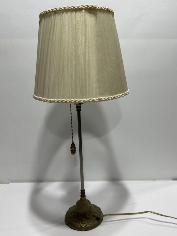 Vintage antique brass iron table lamp measures 24