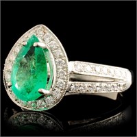 Emerald and Diam Ring, 18K Gold, 1.24ct & 0.47ctw