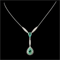 18K Necklace: Emerald 5.26ct & Diamonds 0.59ctw