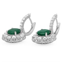 5.00ct Emerald & 3.25ct Diam Earrings 14K Gold