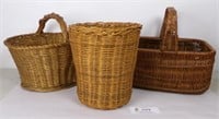 3 Woven Baskets, two with handles, Vg cond