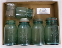 6 Ball Canning Jars of various size, 4 in blue