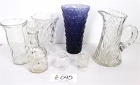 7Pc Glassware incl cut glass pitcher & vase plus