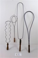 4 Antique Wood Handled Bent Wire Rug Beaters, Vg