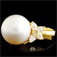 18K Gold Diamond Ring with 16MM Pearl 1.24ctw