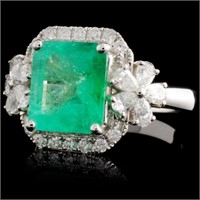 2.60ct Emerald & 0.77ct Diam Ring 18K White Gold
