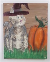 An Original Oil Painting of a Halloween Cat on