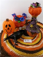 6 Pc Halloween lighted pumpkins, Raven & braided