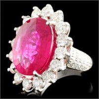 14K Gold Ring with 10.19ct Rubellite & 3.05ctw Dia