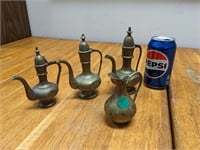 3 VTG Brass Ewer Pitchers & Vase